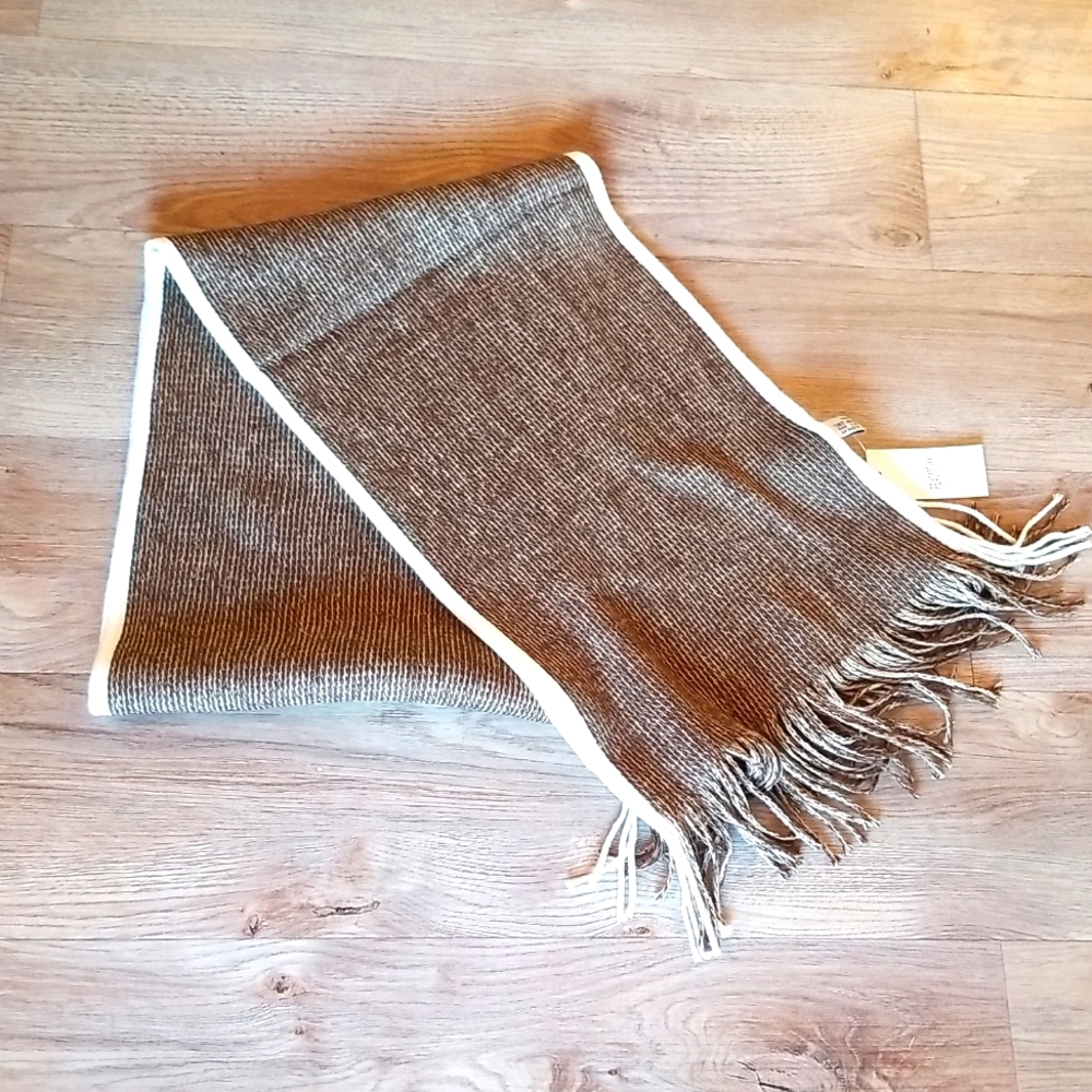Brown Winter Scarf With Beige Trim